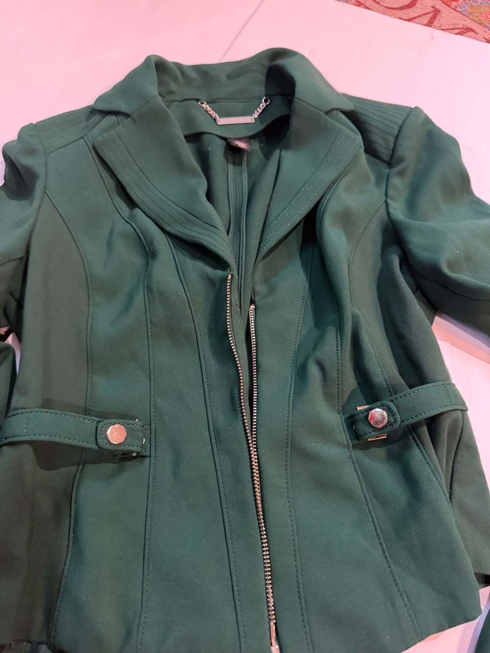 White House Black Market Green Zip-Front Moto Blazer Jacket
